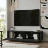 Mobile porta TV Zaur, Supporto per televisione da salotto, Credenza bassa da soggiorno, Base porta TV, 140x36h38 cm, Nero