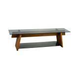 Mobile porta TV Zosma, Supporto per televisione da salotto, Credenza bassa da soggiorno, Base porta TV, 158x40h45 cm, Noce e Nero