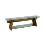 Mobile porta TV Zosma, Supporto per televisione da salotto, Credenza bassa da soggiorno, Base porta TV, 158x40h45 cm, Noce e Verde