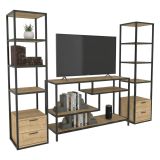 Mobile salotto 12 ripiani 198cm nero e quercia - Felion