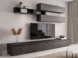 Mobile salotto 6 ripiani 276cm ardesia e grigio scuro - Gilma