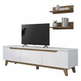 Mobile salotto in legno 180cm bianco e noce - Mukda