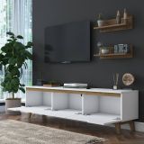 Mobile salotto in legno 180cm bianco e noce - Mukda