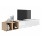 Mobile salotto in legno e metallo 194cm bianco lucido e rovere - Koguma