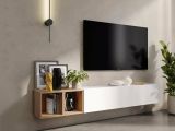 Mobile salotto in legno e metallo 194cm bianco lucido e rovere - Koguma