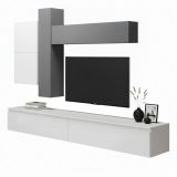 Mobile salotto in legno e metallo 276cm bianco lucido e ardesia - Anemolo