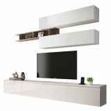 Mobile salotto moderno 276cm bianco lucido e rovere - Gilma