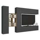 Mobile salotto moderno 280cm antracite e acero - Agna