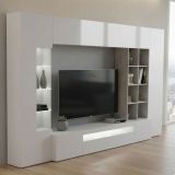 Mobile soggiorno con vetrina 290cm bianco lucido e cemento - Azuro