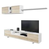 Mobile soggiorno in legno 200cm bianco lucido e rovere - Angora