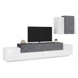 Mobile soggiorno in legno 240cm bianco lucido e ardesia - Alaskino