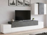 Mobile soggiorno in legno 240cm bianco lucido e ardesia - Alaskino