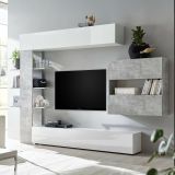 Mobile soggiorno in legno e metallo 295cm bianco lucido e cemento - Aragosta