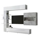 Mobile soggiorno in legno e metallo 295cm bianco lucido e cemento - Aragosta