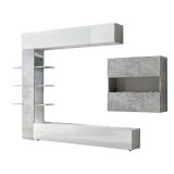 Mobile soggiorno in legno e metallo 295cm bianco lucido e cemento - Aragosta