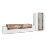 Mobile soggiorno in vetro e legno 280cm bianco lucido e acero - Anisia