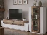 Mobile soggiorno in vetro e legno 280cm bianco lucido e acero - Anisia