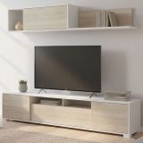 Mobile soggiorno multifunzione 200cm rovere e bianco lucido - Abbete