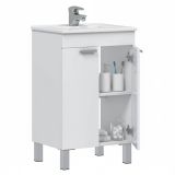 Mobile Sottolavabo Bianco Lucido 2 Ante Apertura Battente 50x39x80h cm, Piedini Alluminio - Tuglie