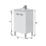 Mobile Sottolavabo Bianco Lucido 2 Ante Apertura Battente 50x39x80h cm, Piedini Alluminio - Tuglie