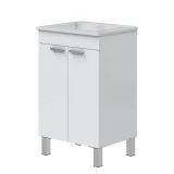 Mobile Sottolavabo Bianco Lucido 2 Ante Apertura Battente 50x39x80h cm, Piedini Alluminio - Tuglie