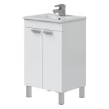 Mobile Sottolavabo Bianco Lucido 2 Ante Apertura Battente 50x39x80h cm, Piedini Alluminio - Tuglie