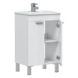 Mobile Sottolavabo Bianco Lucido 2 Ante Apertura Battente 50x39x80h cm, Piedini Alluminio - Tuglie