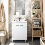 Mobile Sottolavabo Bianco Lucido 2 Ante Apertura Battente 60x45x80h cm, Piedini Alluminio - Polino
