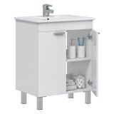 Mobile Sottolavabo Bianco Lucido 2 Ante Apertura Battente 60x45x80h cm, Piedini Alluminio - Polino
