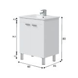 Mobile Sottolavabo Bianco Lucido 2 Ante Apertura Battente 60x45x80h cm, Piedini Alluminio - Polino