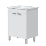 Mobile Sottolavabo Bianco Lucido 2 Ante Apertura Battente 60x45x80h cm, Piedini Alluminio - Polino