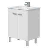 Mobile Sottolavabo Bianco Lucido 2 Ante Apertura Battente 60x45x80h cm, Piedini Alluminio - Polino