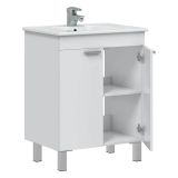 Mobile Sottolavabo Bianco Lucido 2 Ante Apertura Battente 60x45x80h cm, Piedini Alluminio - Polino