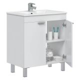 Mobile Sottolavabo Bianco Lucido 2 Ante Apertura Battente 70x45x80h cm, Piedini Alluminio - Cariati