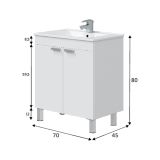 Mobile Sottolavabo Bianco Lucido 2 Ante Apertura Battente 70x45x80h cm, Piedini Alluminio - Cariati