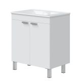 Mobile Sottolavabo Bianco Lucido 2 Ante Apertura Battente 70x45x80h cm, Piedini Alluminio - Cariati