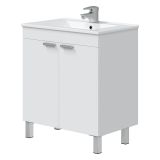 Mobile Sottolavabo Bianco Lucido 2 Ante Apertura Battente 70x45x80h cm, Piedini Alluminio - Cariati