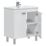Mobile Sottolavabo Bianco Lucido 2 Ante Apertura Battente 70x45x80h cm, Piedini Alluminio - Cariati