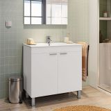 Mobile Sottolavabo Bianco Lucido 2 Ante Apertura Battente 80x45x80h cm, Piedini Alluminio - Massiola