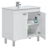 Mobile Sottolavabo Bianco Lucido 2 Ante Apertura Battente 80x45x80h cm, Piedini Alluminio - Massiola