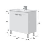 Mobile Sottolavabo Bianco Lucido 2 Ante Apertura Battente 80x45x80h cm, Piedini Alluminio - Massiola