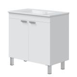 Mobile Sottolavabo Bianco Lucido 2 Ante Apertura Battente 80x45x80h cm, Piedini Alluminio - Massiola
