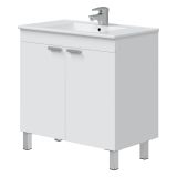 Mobile Sottolavabo Bianco Lucido 2 Ante Apertura Battente 80x45x80h cm, Piedini Alluminio - Massiola