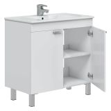Mobile Sottolavabo Bianco Lucido 2 Ante Apertura Battente 80x45x80h cm, Piedini Alluminio - Massiola