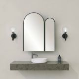 Mobile sottolavabo Chara, Mobiletto da bagno, Armadio multiuso, Armadietto sospeso con specchio, 50x12h45 cm, Nero