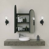 Mobile sottolavabo Chara, Mobiletto da bagno, Armadio multiuso, Armadietto sospeso con specchio, 50x12h45 cm, Nero