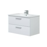 Mobile sottolavabo Dartford, Mobiletto da bagno, Contenitore porta lavabo, Armadio per lavandino, 80x45 h50 cm, Bianco lucido