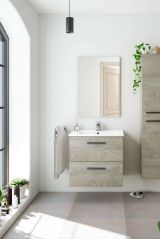 Mobile sottolavabo Fontana, Mobiletto per bagno a 2 cassetti, Armadietto sospeso con specchio, lavabo non incluso, 60x45h57 cm, Rovere