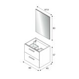 Mobile sottolavabo Fontana, Mobiletto per bagno a 2 cassetti, Armadietto sospeso con specchio, lavabo non incluso, 60x45h57 cm, Rovere