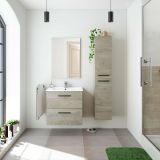 Mobile sottolavabo Fontana, Mobiletto per bagno a 2 cassetti, Armadietto sospeso con specchio, lavabo non incluso, 60x45h57 cm, Rovere
